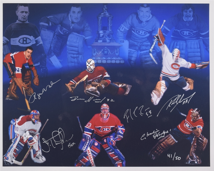 Montreal Canadiens Multi-Signed Limited-Edition Goaltender Photo #41/50 Featuring Roy and Vachon with LOA (11” x 14”)