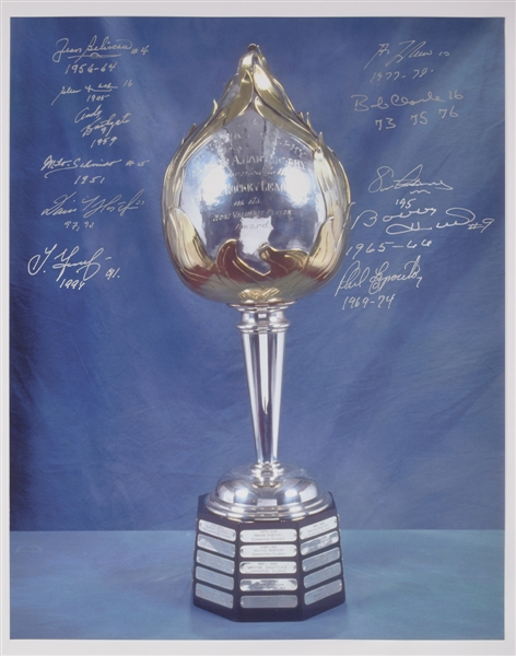 NHL Hart Memorial Trophy Past Winners Multi-Signed Photo by 11 with Inscriptions Including Beliveau, Hasek, Lindros and Lafleur with LOA (16" x 20")