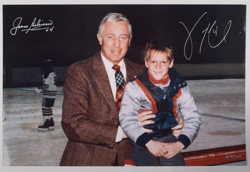 Jean Beliveau and Vincent Lecavalier Dual-Signed Limited-Edition Photo #27/100 with LOA (10" x 15")