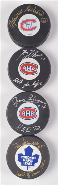 500-Goal Scorers Autographed Puck Collection of 12 Including Lafleur, Beliveau, Bossy, Dionne and Maurice Richard with LOA