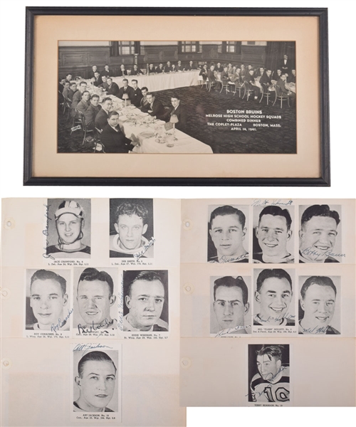 Milt Schmidts 1940-41 Stanley Cup Champions Boston Bruins Team-Signed Pages Including Deceased HOFers Cowley, Bauer, Schmidt and Dumart Plus Framed Team Photo with LOA