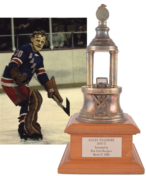 Gilles Villemures 1970-71 New York Rangers Georges Vezina Commemorative Trophy with His Signed LOA