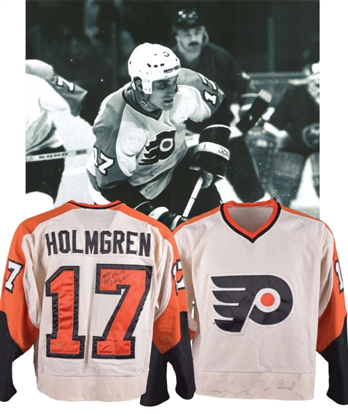 Paul Holmgrens 1980-81 and 1981-82 Signed Philadelphia Flyers Game-Worn Jersey - Nice Game Wear! - Photo-Matched!