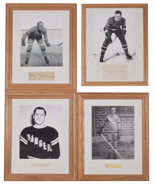 New York Rangers Signed Framed Display Collection of 8 Featuring 7 Deceased HOFers Including Johnson, Boucher, Hextall and Lynn Patrick