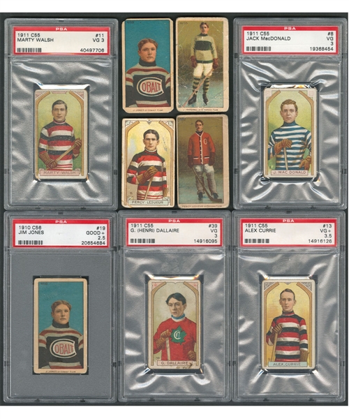 1910-11 (C56) and 1911-12 (C55) Imperial Tobacco Hockey Card Collection of 11 Including Percy LeSueur (2) and Marty Walsh