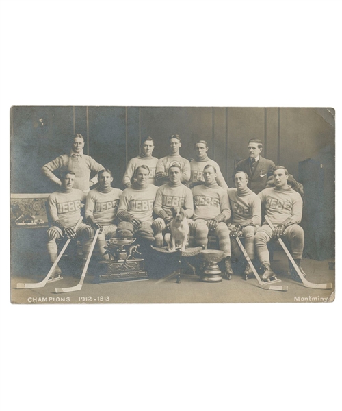 Quebec Bulldogs 1912-13 Stanley Cup Champions Team Photo Postcard Including HOFers Joe Hall, Joe Malone and Paddy Moran