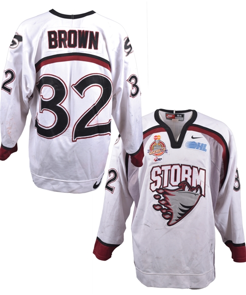 Dustin Browns 2001-02 OHL Guelph Storm Game-Worn Jersey - 2002 Memorial Cup Patch! 