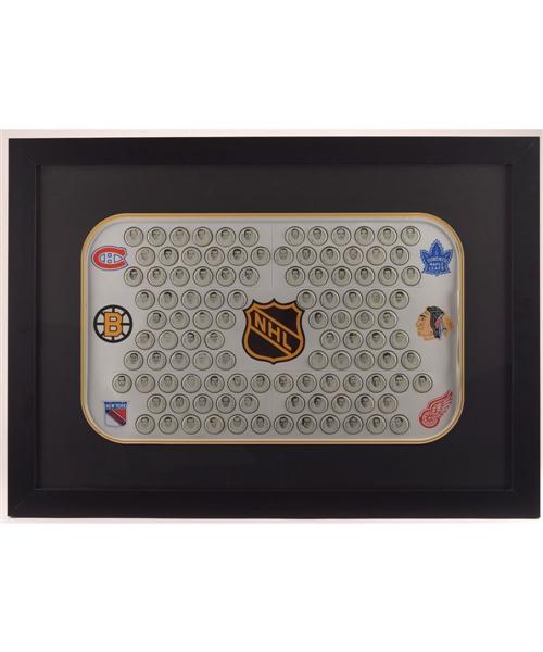 1964-65 Coca-Cola (Sprite) Hockey Bottle Cap Framed Complete Proof Set of 108 with Display Rink (22 ½” x 31 ½”) 