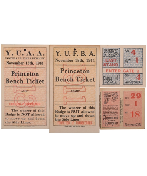 Hobey Baker 1911-13 Princeton Tigers Football Tickets/Side Line Pass Collection of 4