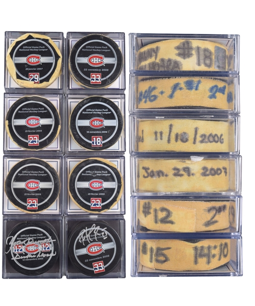 Montreal Canadiens 2005-2014 "Jersey Retirement Night" Official Goal Puck, Game-Used Puck, Game Puck and Signed Puck Collection of 16