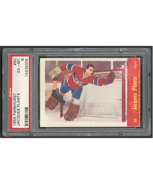 1955-56 Parkhurst Hockey #50 HOFer Jacques Plante RC Card - Graded PSA 6