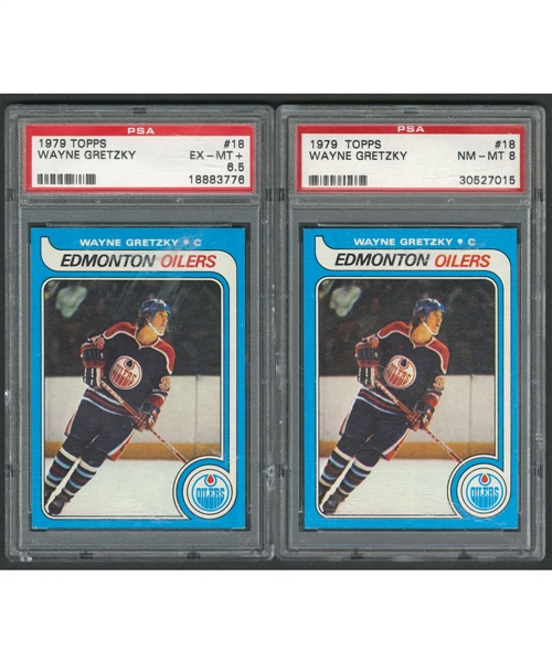 1979-80 Topps Hockey #18 HOFer Wayne Gretzky PSA-Graded Rookie Card Collection of 2
