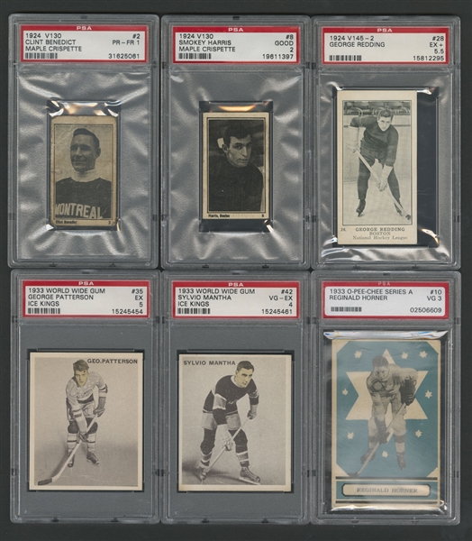 1924-49 Maple Crispette, O-Pee-Chee, Ice Kings and Other Brands PSA-Graded Hockey Card Collection of 7 - Benedict, Mantha, Horner