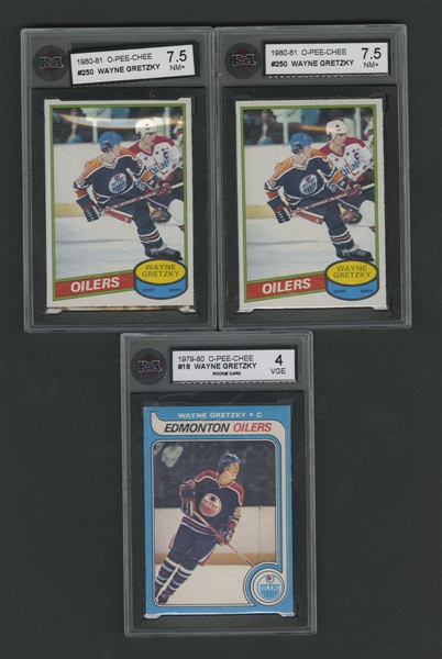 1979-94 O-Pee-Chee, Red Rooster and Select Graded Wayne Gretzky Hockey Card Collection of 5 Including 1979-80 OPC Rookie Card