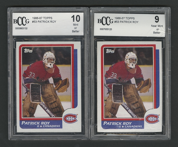 1986-91 O-Pee-Chee and Topps Hockey Patrick Roy Graded Cards (4) Including 1986-87 Rookie Cards (2) Graded BCCG 10 and BCCG 9