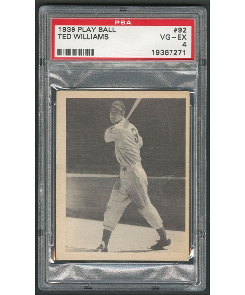 1939 Play Ball Baseball Card #92 HOFer Ted Williams RC - Graded PSA 4