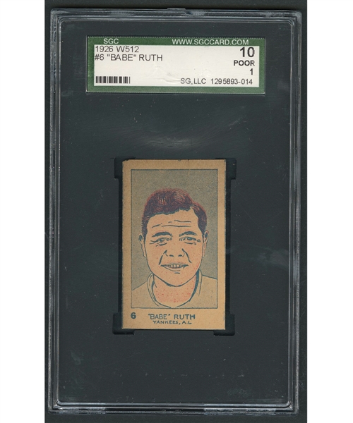 1926 W512 Baseball Card #6 HOFer Babe Ruth - Graded SGC 1