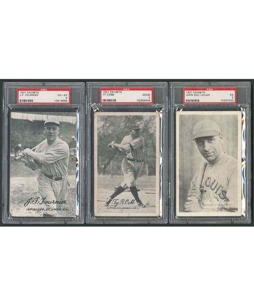 1921 PSA-Graded Baseball Exhibit Card Collection of 9 Including Ty Cobb