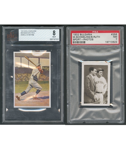 1932-69 Sanella, Bulgaria, Ajman, Quaker Oats and Fleer Babe Ruth and Honus Wagner Graded Baseball Card Collection of 6