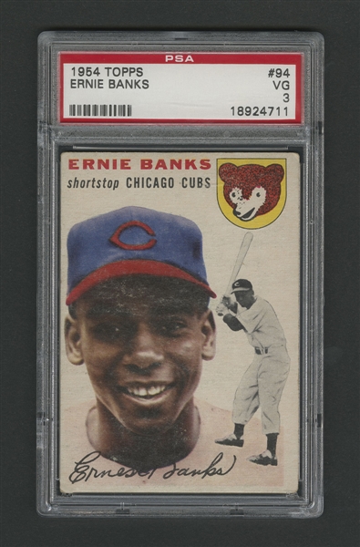 1954 Topps Baseball Card #94 HOFer Ernie Banks RC - Graded PSA 3