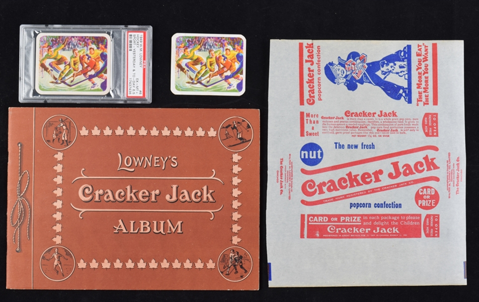 1949-50 Cracker Jack Sport "Yesterday & To-Day" Album, Wrapper and PSA-Graded Hockey Card