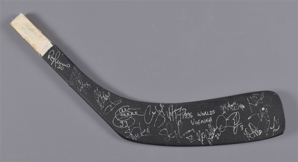 Garry Galleys Team Canada 1996 World Championships Signed Game-Worn Helmet and Team-Signed Stick Blade
