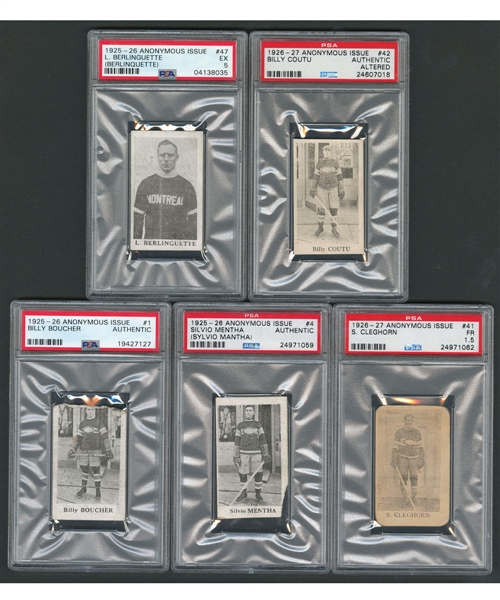 1925-27 Anonymous PSA-Graded Hockey Card Collection of 5 Including Highest-Graded PSA 5 Card #47 Louis Berlinguette