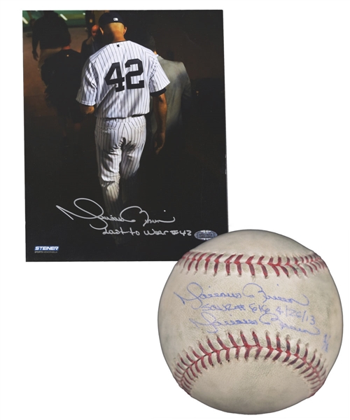 Mariano Rivera New York Yankees Signed 2013 Bullpen-Used Warm-up Baseball and Signed "Final Exit" at Yankee Stadium Photo with COAs - Both with Annotations