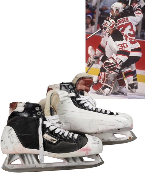 Martin Brodeurs 1995 New Jersey Devils Bauer Game-Used Skates with Family LOA - Photo-Matched!