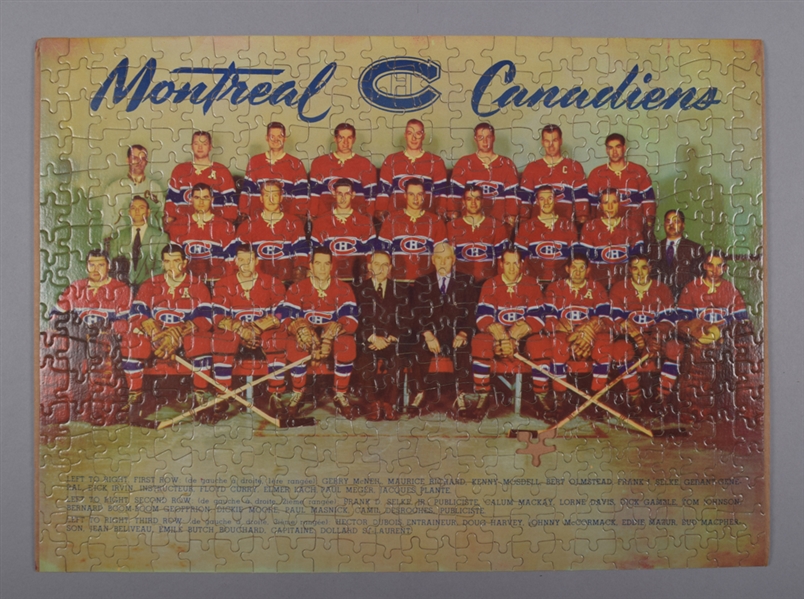Vintage 1950s Montreal Canadiens, Jean Beliveau and Quebec Aces Jigsaw Puzzle Collection of 5 Including 3 with Original Boxes
