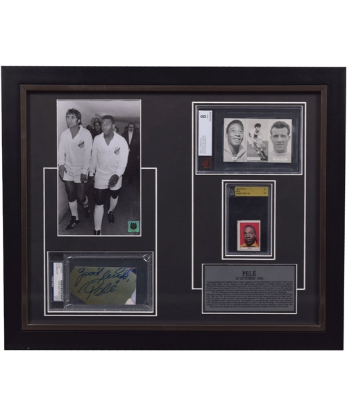 Pele Framed Display with PSA/DNA Certified Autograph and Vintage Memorabilia (19" x 23")