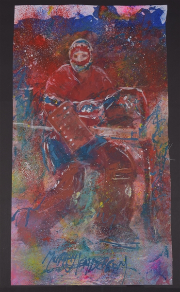 Ken Dryden Montreal Canadiens “Game Action” Original Painting on Canvas by Renowned Artist Murray Henderson (14 ½” x 26”) 