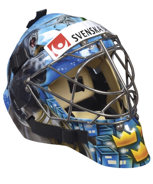 Stefan Livs 2006 IIHF World Championships Team Sweden Signed Game-Worn Warwick Goalie Mask - Photo-Matched!