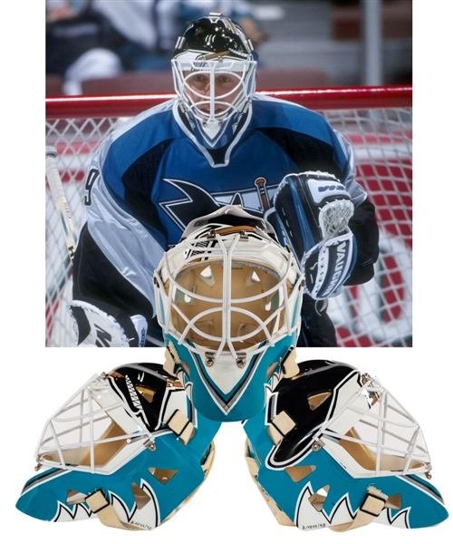 Mike Vernons Circa 1998-99 San Jose Sharks Worn Goalie Mask - Painted by Ivens in 1998