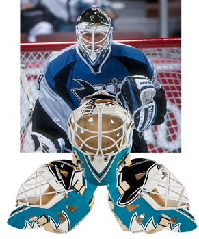 Mike Vernons Circa 1998-99 San Jose Sharks Worn Goalie Mask - Painted by Ivens in 1998