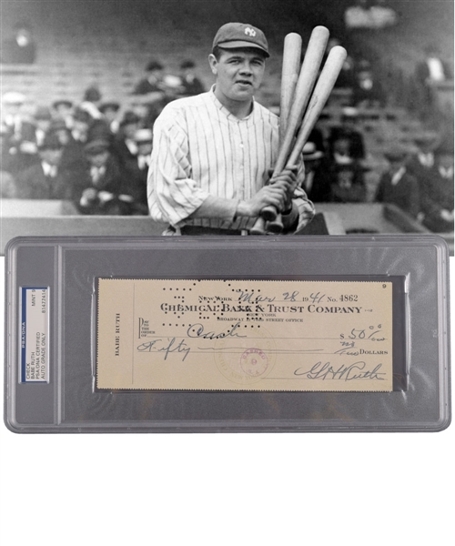 Deceased HOFer Babe Ruth Signed 1941 Personal Check - PSA/DNA Certified Mint 9