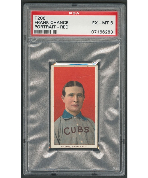 1909-11 T206 Piedmont Baseball Card of HOFer Frank Chance (Portrait Red - White Border) - Graded PSA 6  