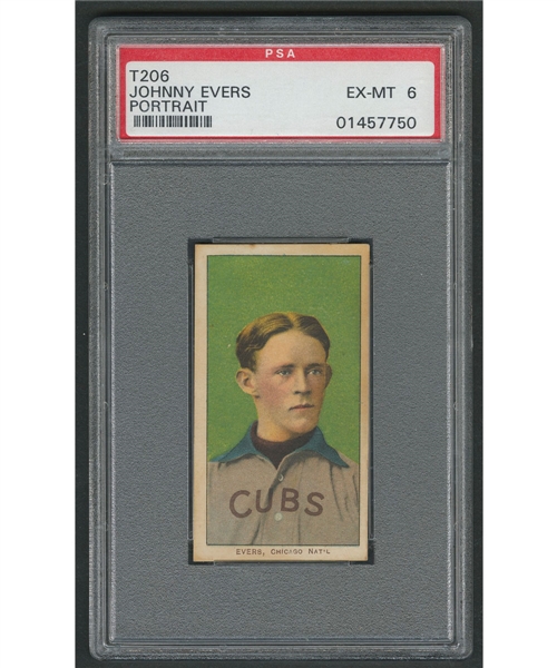1909-11 T206 Piedmont Baseball Card of HOFer Johnny Evers (Portrait - White Border) - Graded PSA 6 