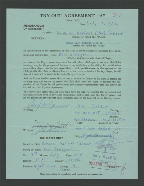 Toronto Maple Leafs Early-to-Mid 1960s Official NHL Document Collection of 5 - All Signed by Deceased HOFer Punch Imlach
