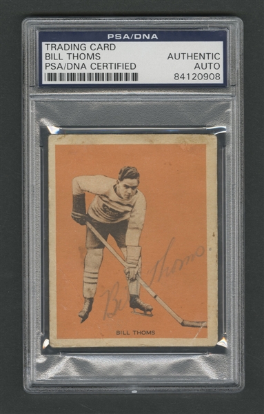 1933-34 Hamilton Gum (V288) Hockey #7 Bill Thoms Signed Rookie Card - PSA/DNA Certified