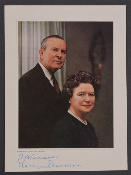 Canadian Prime Minister Lester B. Pearson and Wife Maryon Pearson Signed Christmas Card - 14th Prime Minister of Canada / Deceased 1972 