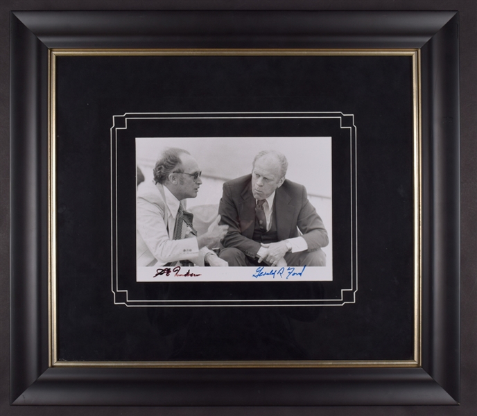 Gerald Ford (38th President of the United States) and Pierre Trudeau (15th Prime Minister of Canada) Dual-Signed Framed Photo with JSA LOA (19” x 22”) 