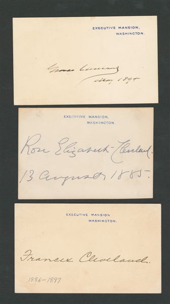 Grover Cleveland and First Ladies Frances Cleveland and Rose Elizabeth Cleveland Signed Executive Mansion Calling Cards (3) with JSA LOA - 22nd and 24th President of the United States