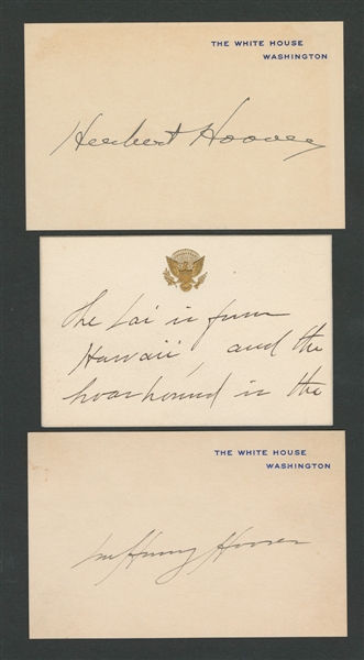 Herbert Hoover and First Lady Lou Henry Hoover Signed White House Calling Cards (3) with JSA LOAs - 31st President of the United States