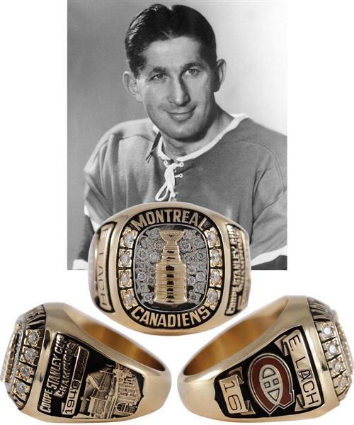 Elmer Lachs 1943-44 Montreal Canadiens Stanley Cup Championship 10K Gold and Diamond Ring