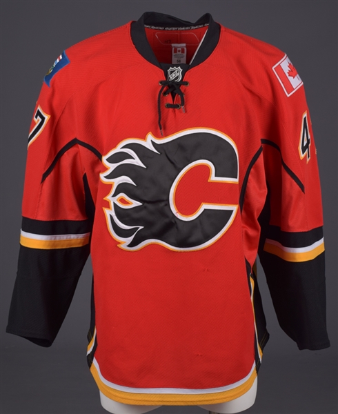 Sven Baertschis 2011-12 Calgary Flames Game-Worn Rookie Season Jersey with Team LOA - Photo-Matched!