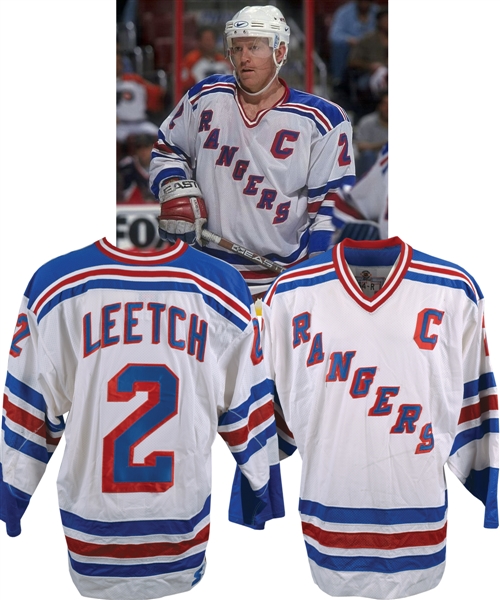 Brian Leetchs 1997-98 New York Rangers Game-Worn Captains Jersey with Team LOA - Photo-Matched!