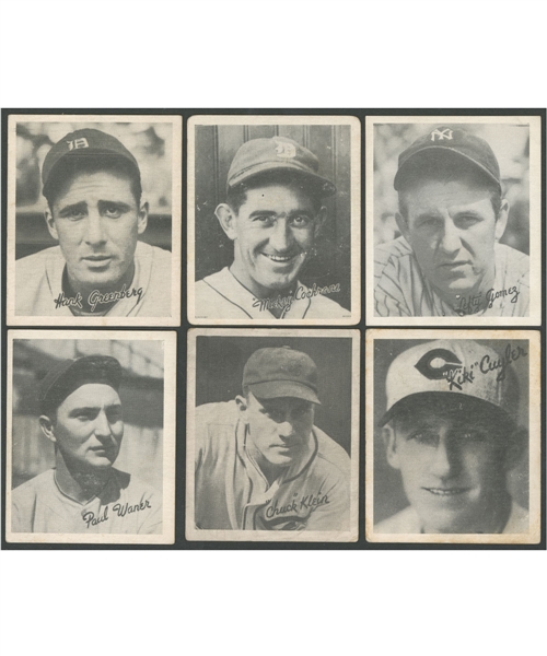 1936 Goudey Baseball R322 Complete 25-Card Set Including Cochrane, Cuyler, Ferrell, Gomez, Greenberg, Harris, Klein and Waner