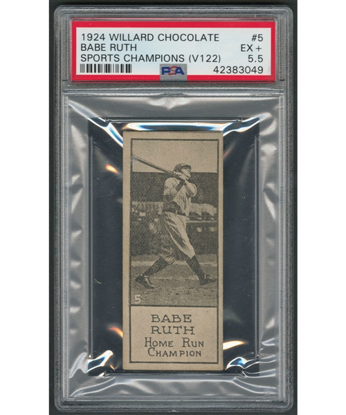 1924 Willard Chocolate V122 "Sports Champions" Card #5 HOFer Babe Ruth - Graded PSA 5.5