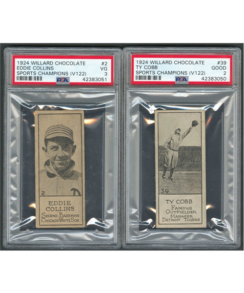 1924 Willard Chocolate V122 "Sports Champions" Card #39 HOFer Ty Cobb (Graded PSA 2) and Card #2 HOFer Eddie Collins (Graded PSA 3)